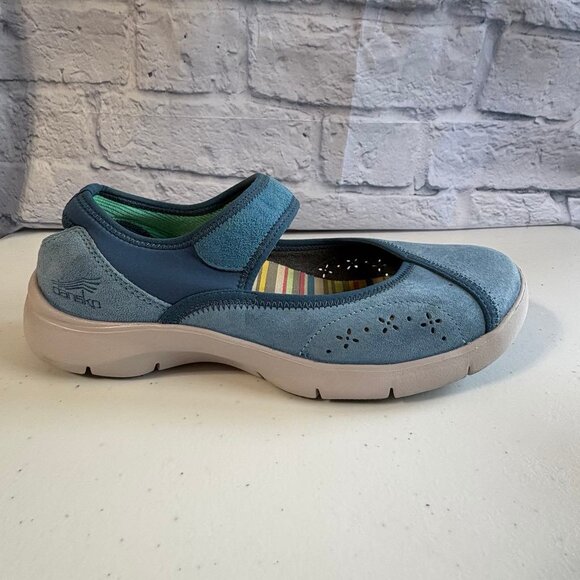 Dansko Emmy Blue Suede Mary Jane Flats Size 38 - Picture 1 of 14